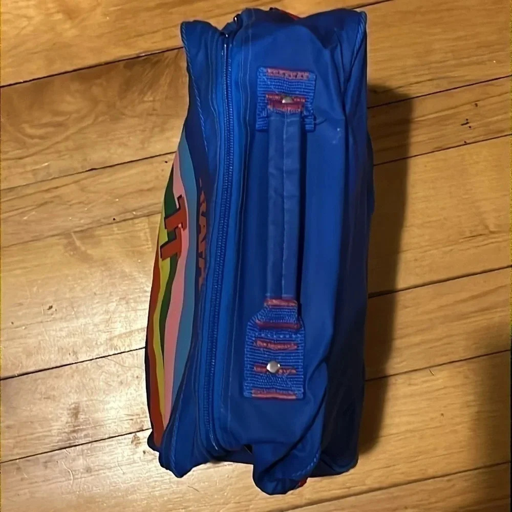 Trafalgar Backpack Shoulder Bag Vintage 80's Rainbow Blue Travel Bag w Small Bag - Picture 5 of 9